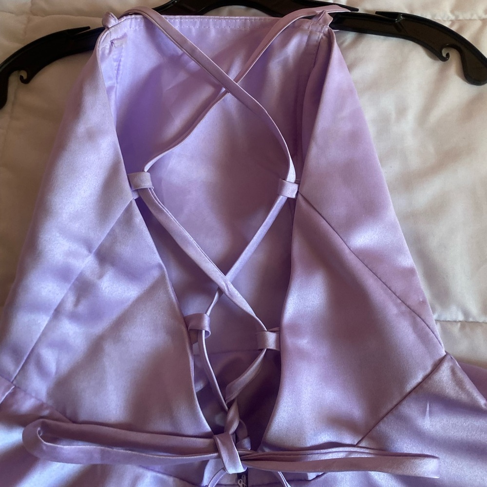 Lavender Satin Crisscross Homecoming Dress